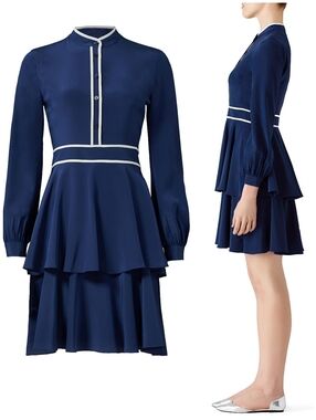 NWT Tory Burch Silk Navy Layered Winston Dress, 10